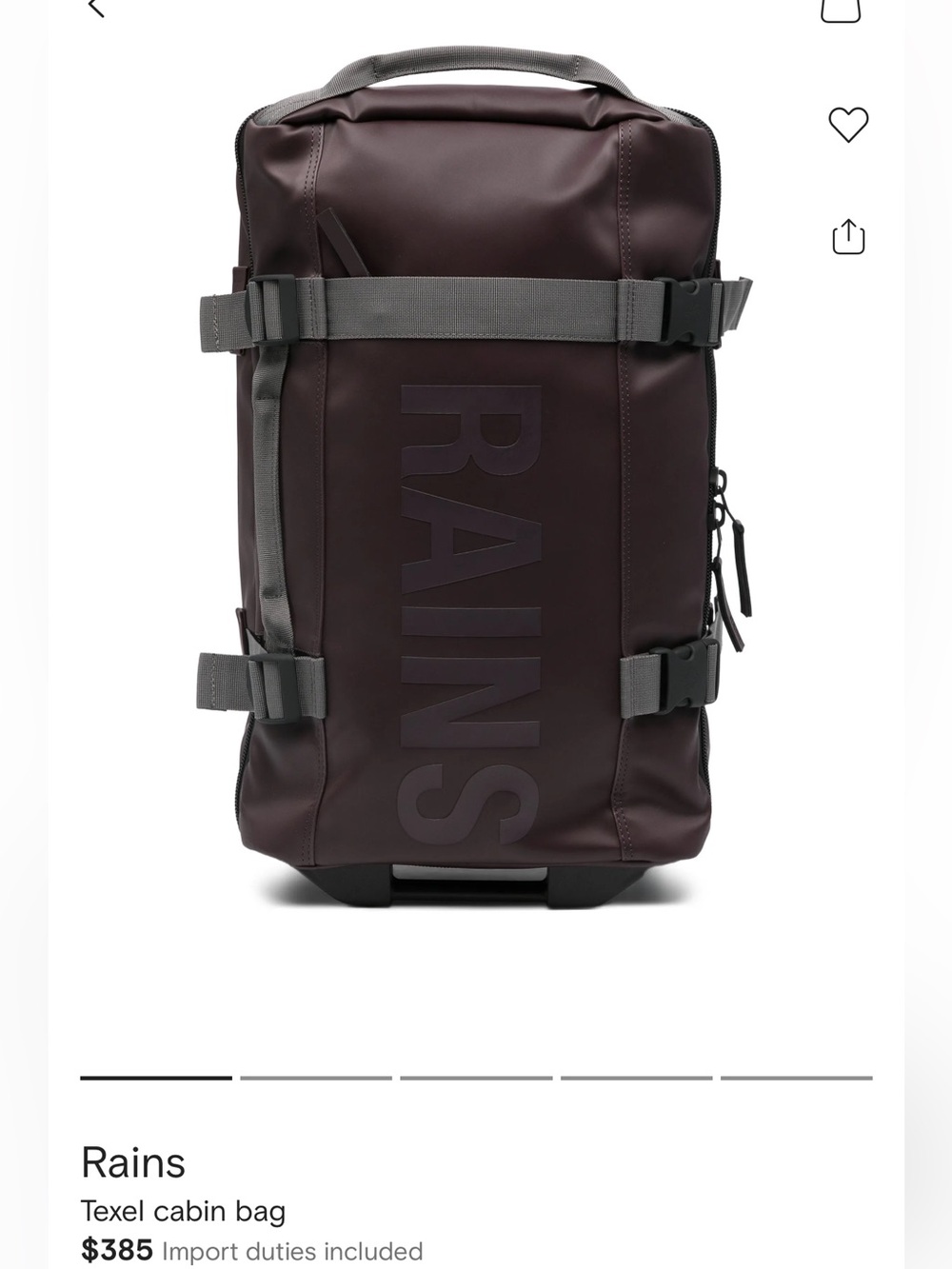 Rains Texel Cabin Bag in Dark Brown with Grey Straps